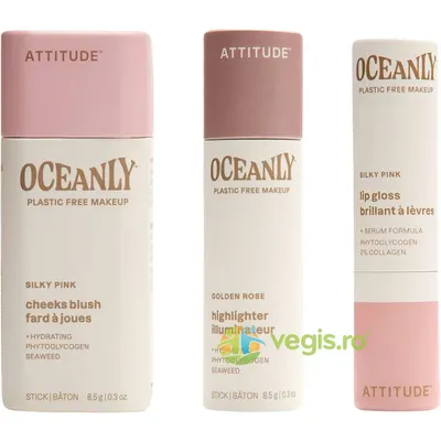 Set de Machiaj Silky Pink (Blush 8.5g + Iluminator 12g + Balsam de Buze 3.4g)