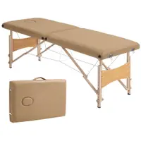 HOMCOM Masă de Masaj Pliabilă cu Cadru din Lemn cu Înălțime Reglabilă și Husă de Transport 186x60x61-87 cm Maro | Aosom Romania