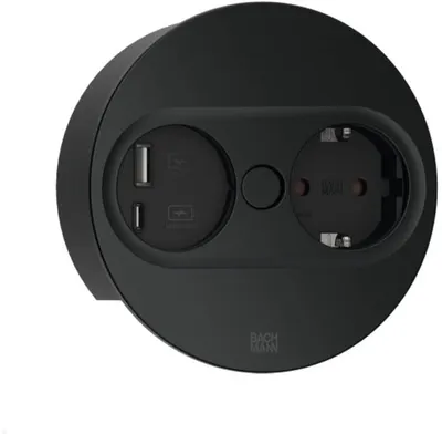 Contact pentru încorporare Bachmann - TWIST 2, 1x Schuko, USB A+C, rotund, negru