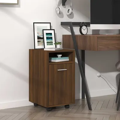 vidaXL Dulap lateral cu roți stejar maro 33x38x60 cm lemn prelucrat