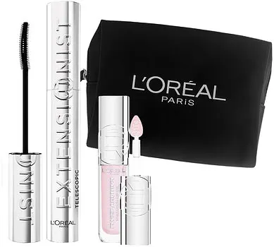 Set L'Oréal - Rimel pentru gene Telescopic Extensionist, 9.9 ml + Ulei pentru buze, 101 Cristal Clear, 5 ml