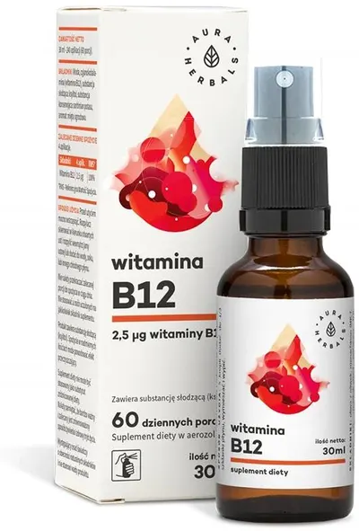 Spray oral cu vitamina B12, 30 ml, Aura Herbals