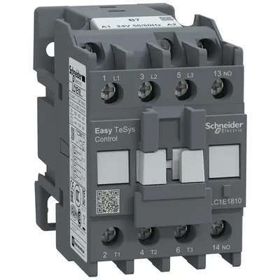 Contactor 3P(3NO),AC-3/AC-3e,<=440V,18A, bobina 24V AC 50/60Hz, contact auxiliar 1NO Schneider LC1E1810B7