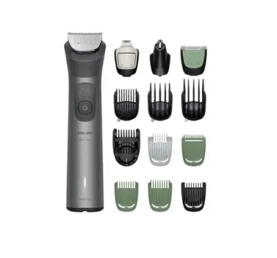 Aparat tuns 15-in-1 Philips All-in-One MG7935/15, Autonomie 120 minute, 26 setari lungime, Rezistent la apa (Gri)