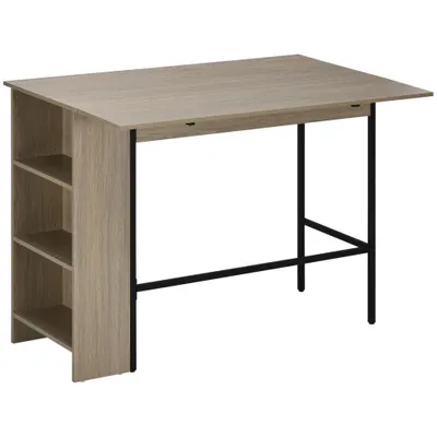 HOMCOM Insulă centrală masă de bar cu masă rabatabilă și 3 rafturi 120 x 76 x 91,4 cm gri deschis | Aosom Romania