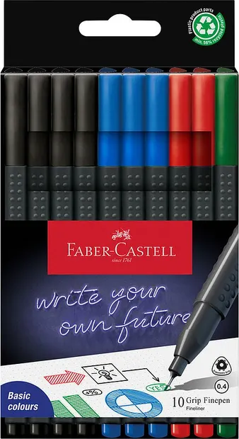 Set Linere Faber-Castell Grip - Basic Colors, 0.4 mm, 10 buc.