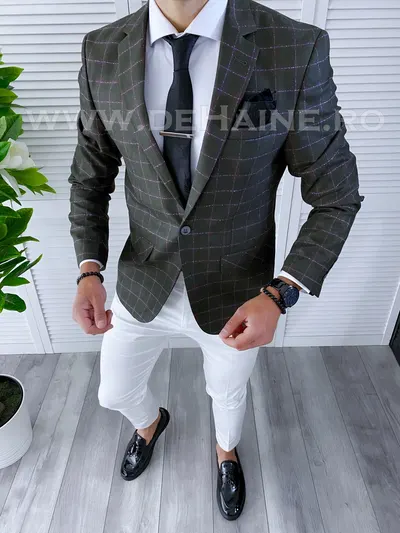Sacou barbati in carouri slim fit B4242 45-1.2