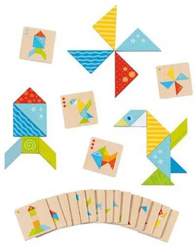 Joc de lemn pentru copii Goki - Tangram color, lume