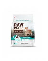 VETEXPERT Raw Paleo Sterilised Chicken&Tuna&Salmon Hrana uscata pisici sterilizate, cu pui, ton si somon 250 g