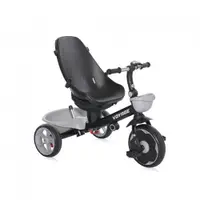 Tricicleta pentru copii Voyage Black Cosmos cu sezut reversibil, spatar reglabil pe 2 pozitii, maner cu control al directiei, cosulet pentru accesorii, 2 tipuri de suporti pentru picioare si roti mari din cauciuc Eva