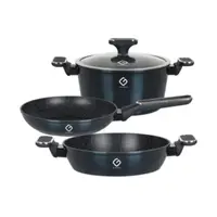 Set 3 Vase din Aluminiu si Capac din Sticla, Albastre, Compatibile cu Plita cu Inductie, Grunberg