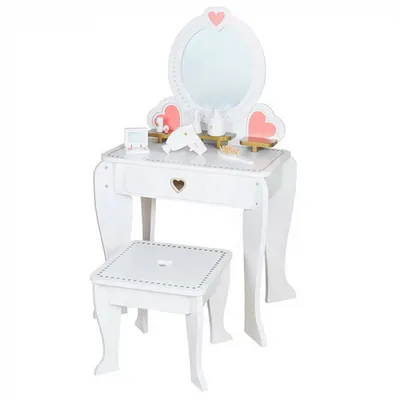 Masuta de Make Up din Lemn Alb cu scaunel si Accesorii