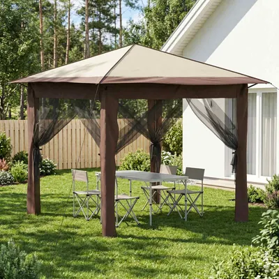 vidaXL Gazebo cu 4 Pereți Laterali 2,6 x 2,6 m Crem și Marron