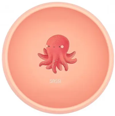 Bol din silicon cu ventuză Sassi - Slurpy The Octopus, roz