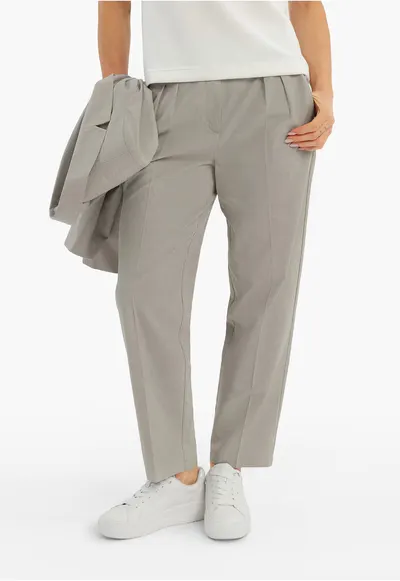 Pantaloni dama cu picior si pliuri - Comfort Fit - buzunare frontale - crop - R-Tera - gri - Gri
