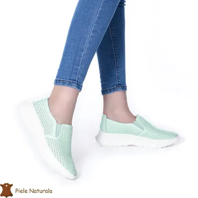 Pantofi Perforati Dama Piele naturală CRL0100 VERDE