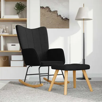 vidaXL Scaun balansoar cu taburet, negru, textil