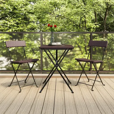 Gossi set mobilier bistro pliabil, 3 piese, maro, poliratan