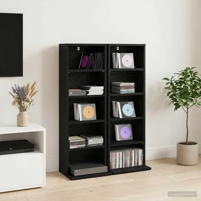 vidaXL Dulap pentru CD-uri 2 buc. Stejar Negru 33 x 23,5 x 97,5 cm