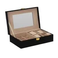Casetă pentru bijuterii și ceasuri cu oglindă, organizator cu compartimente, Excellent Houseware, negru