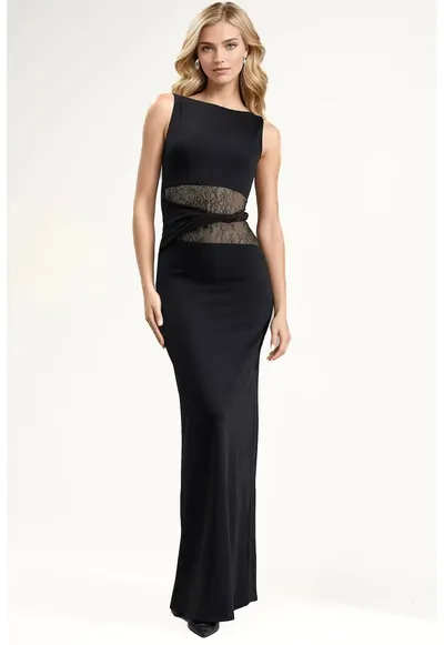 Rochie maxi - uni - eleganta - neagra - tricot subtire