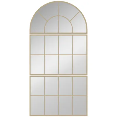 HOMCOM Oglindă de perete arcuită oglindă de perete în formă de fereastră set de 3 piese cadru din metal 76 x 150 cm auriu | Aosom Romania