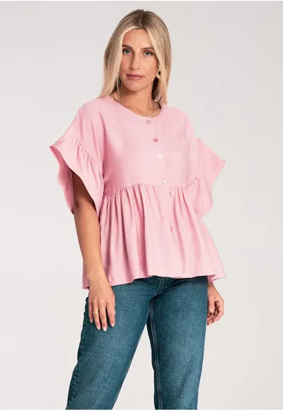 Bluza dama - roz - croiala lejera - bumbac - cu volane