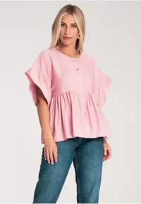Bluza dama - roz - croiala lejera - bumbac - cu volane -