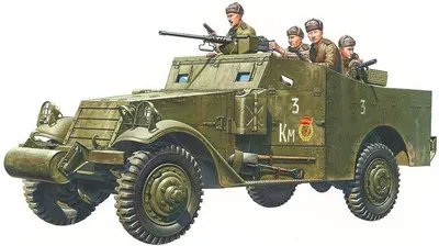 Model de asamblare TAMIYA Militar: Mașini - Mașină blindată americană M3A1, 5 figuri (TAM35363)