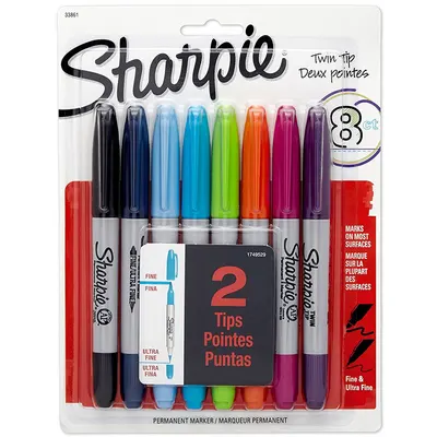 Marker permanent 0.9mm varf rotund, 8culori/set, Sharpie Twin
