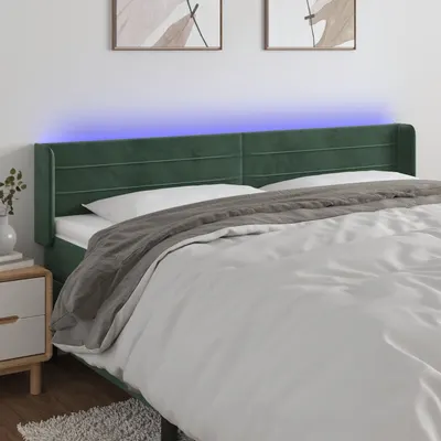 Gossi tablie de pat cu led, verde inchis, 203x16x78/88 cm, catifea