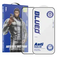 Folie de protectie Ecran Blueo Anti-Static HD pentru Apple iPhone 16 / 15, Sticla Securizata, Full Glue, Neagra