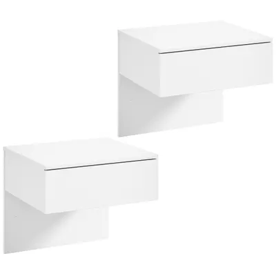 HOMCOM Set de 2 Noptiere Suspendate cu Sertar Montate pe Perete pentru Dormitor 40x35x36,2 cm Alb lucios | Aosom Romania
