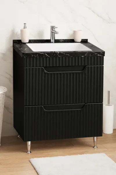 Set Baza front MDF si Lavoar seria 833, cu sertare, montat, 60 cm, negru