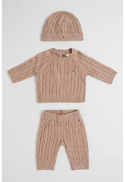 Set de imbracaminte cu model torsade - 3 piese - Maro camel