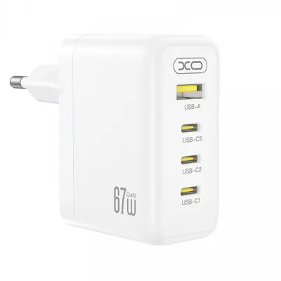 Incarcator Retea XO Design CE39, 67W, 3A, 1 x USB-A - 3 x USB-C, Alb