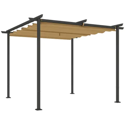 Outsunny Pergolă de Grădină cu Acoperiș Retractabil și Cadru Metalic, 300x300x227 cm, Bej | Aosom Romania