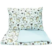 Set lenjerie 2 piese pentru patut copii Kerstin Hedgehog, husa pilota 120x90 si fata perna 40x60 cm, design versatil cu doua fete, tesatura moale, inchidere cu fermoar