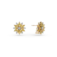 Cercei florali din aur galben cu diamante galbene si incolore de 5.19ct