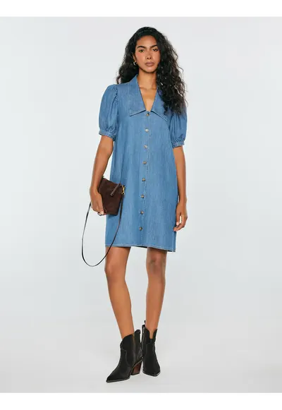Rochie mini din chambray cu maneci bufante Jennie 270