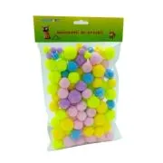 Accesorii creatie - Pom Pom textil, mix fluorescent/pastel, 10-30mm, set 95 buc, CNX