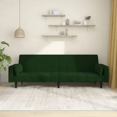 Gossi canapea extensibila cu 2 locuri, 2 perne, verde inchis catifea