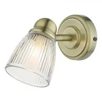Aplica Cedric Bathroom Single Wall Spotlight Antique Brass Glass IP44