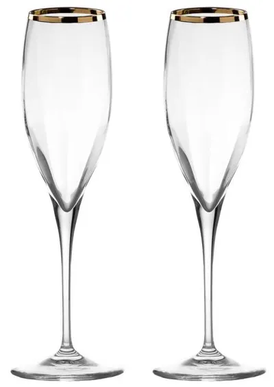 Pahare cristal pentru șampanie La Reine - Monalisa Optic, Gold Rim, 2 bucăți, 260 ml