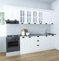 Set bucatarie SQUARE 260 cm, 7 corpuri, blat termorezistent, fronturi MDF, culoare alb rustic