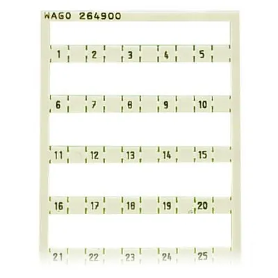 Mini-WSB marking card; as card; MARKED; 1, , 2, , 3, , 4, , 5, 47, , 48, , 49, , 50; not stretchable; Horizontal marking; snap-on type; white