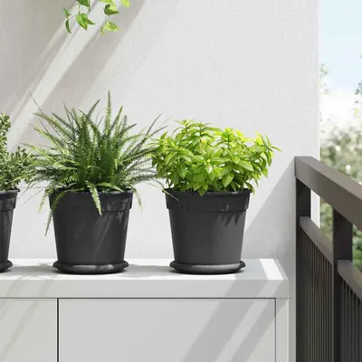 vidaXL Ghiveci rotund pentru flori 6 buc. Negru Ø 19 x 16,5 cm Plastic