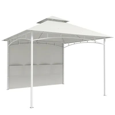 Outsunny Foișor de Grădină 3x3 m cu Corturi, Buzunare pentru Depozitare și Cârlig la Tavan, Foișor din Metal cu Acoperiș Dublu, Orificii de Drenaj, UV30+, Crem | Aosom Romania