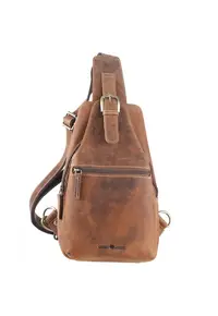 Rucsac crossbody unisex piele naturala maro antichizat 20 x 40 cm - Vintage -