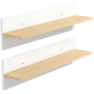 HOMCOM Set 2 Rafturi de Perete pentru Casă și Birou, Rafturi din Lemn pentru Bucătărie și Living, 80x16.5x20 cm, Alb și Lemn Natural | Aosom Romania